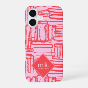 Coque iPhone 16 Courbe Rose Rouge Gribouillis Abstrait Fille Moder