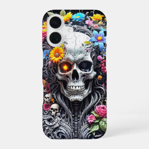 Coque iPhone 16 Crâne blindé avec housse de fleur