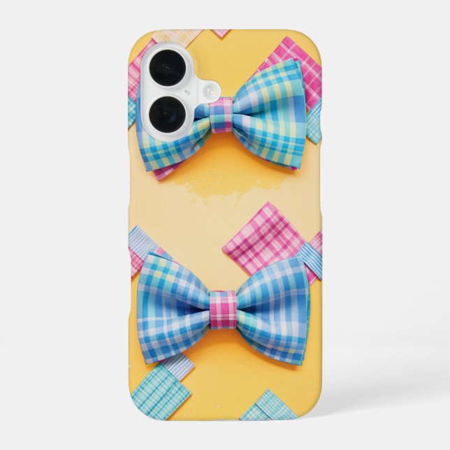 Coque iPhone 16 Cravate Pastel Plaid Cute Bow (Verso)