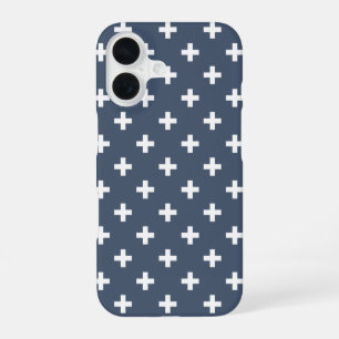 Coque iPhone 16 Croix blanches à pois sur bleu-gris