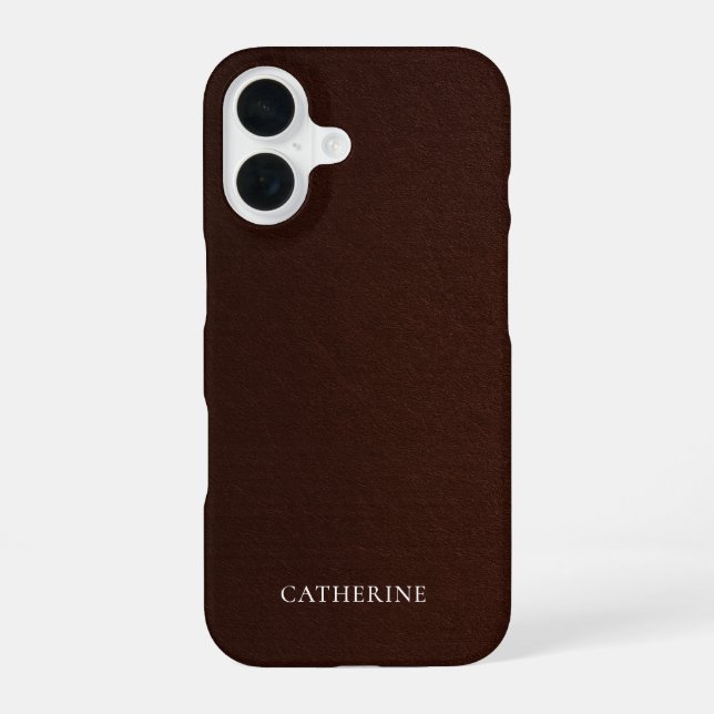 Coque iPhone 16 Custom Name Elegant Mahogany Faux Leather (Verso)