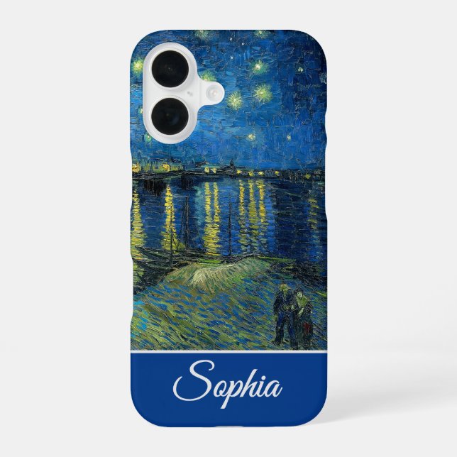 Coque iPhone 16 Customizable Starry Night Over the Rhone, Van Gogh (Verso)
