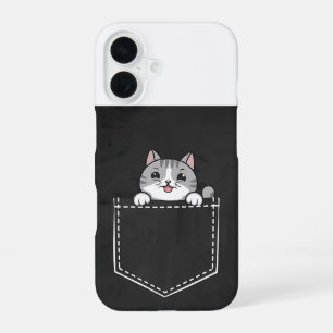 Coque iPhone 16 Cute Cat dans la conception de poche pour Amoureux