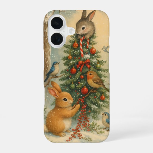 Coque iPhone 16 Cute woodland bunny christmas cozy festive winter  (Verso)
