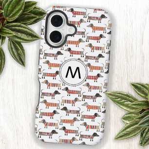 Coque iPhone 16 Dachshund Saucisse Chien Monogramme initial