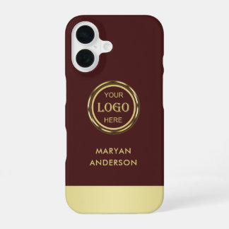 Coque iPhone 16 Dark-red gold design,Logo or Photo in gold circle,