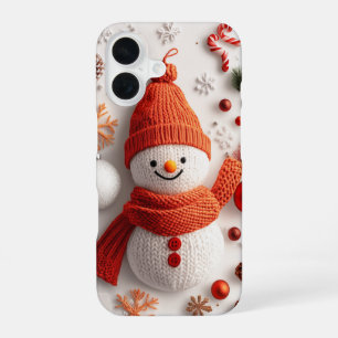 Coque iPhone 16 Décorations de Noël au Tricot de Bonhomme de Neige