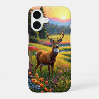 Coque iPhone 16 Deer in Wildflower Meadow