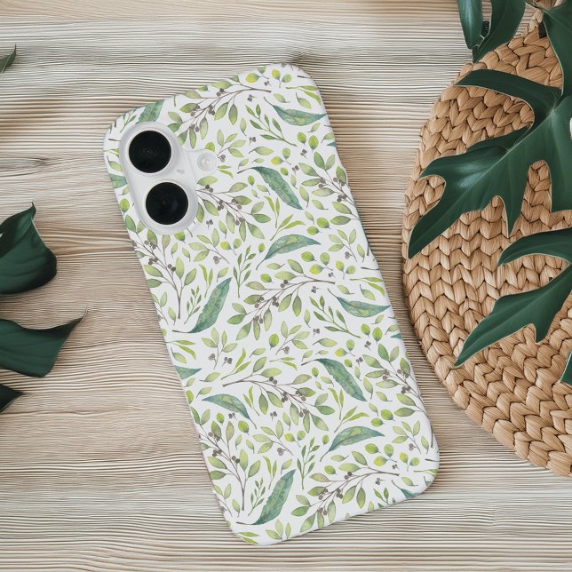 Coque iPhone 16 Délicat Motif botanique vert printemps (Créateur téléchargé)
