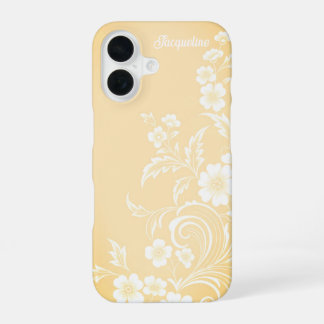 Coque iPhone 16 Délicate Pêche & Fleurs Blanches