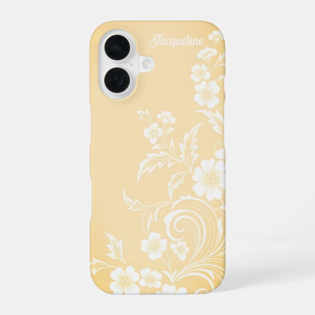 Coque iPhone 16 Délicate Pêche & Fleurs Blanches (Verso)