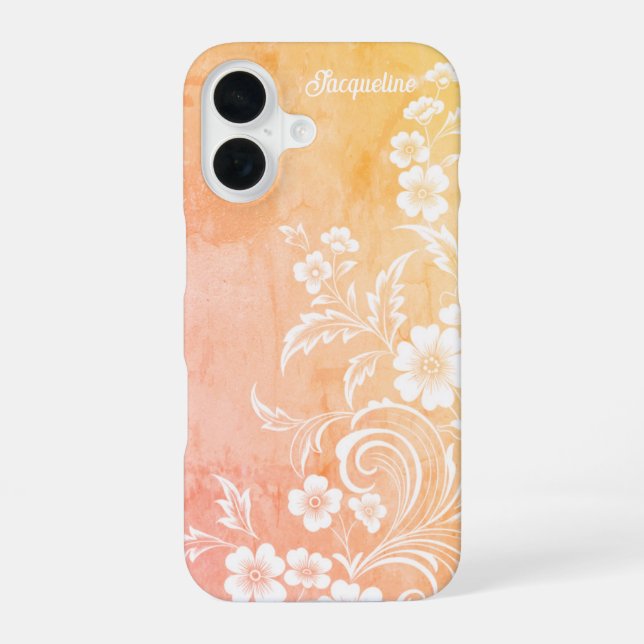 Coque iPhone 16 Délicate Pêche & Fleurs Blanches (Verso)