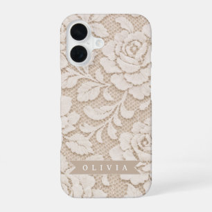 Coque iPhone 16 Dentelle d'ivoire personnalisée Élégante Mariée Vi