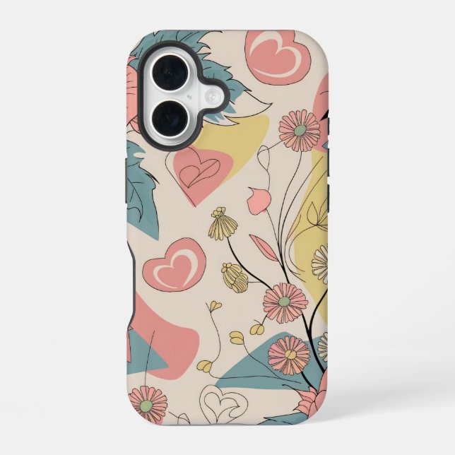 Coque iPhone 16 Dessiner Motif Avec Coeurs Et Fleurs (Verso)