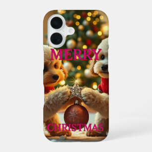 COQUE iPhone 16 DEUX POODLES CÉLÉBRER NOËL