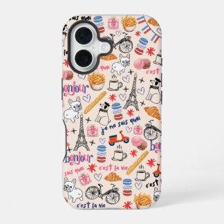 Coque iPhone 16 Doodle branché de Frenchie Lover