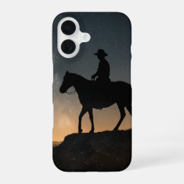 Coque iPhone 16 Double Exposure Phone Case - Lone Rider Starry Sky