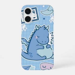 Coque iPhone 16 Dragon Bleu Sleepy - Cute Dreamland Kawaii