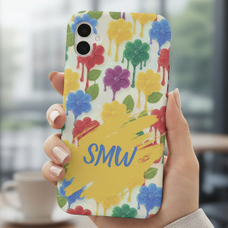 Coque iPhone 16 Dripping Gummy Flowers & Monogram