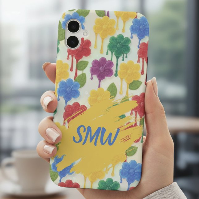 Coque iPhone 16 Dripping Gummy Flowers & Monogram (Dripping Gummy Flowers & Monogram iPhone Case)