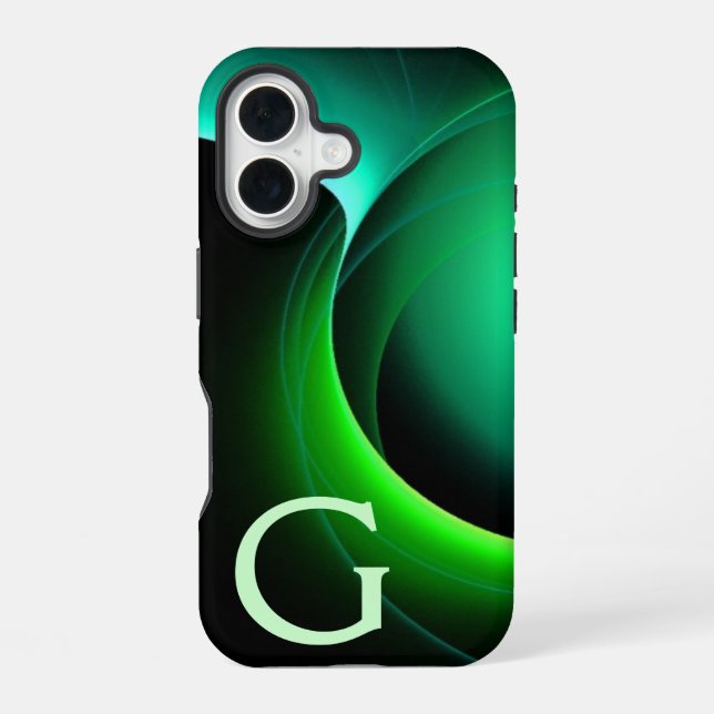 Coque iPhone 16 ECLIPSE MONOGRAM Vibrant vert noir (Verso)