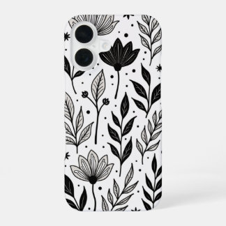 Coque iPhone 16 "Élégance Florale Monochrome : Inspirée de l'ancie