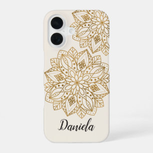 Coque iPhone 16 Élégant Étui Iphone en Or Mandala pour Elle