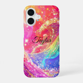 Coque iPhone 16 Élégant Rainbow Glam & Glitter Personnalisé