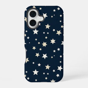 Coque iPhone 16 Étoiles blanches patriotiques sur fond bleu marine