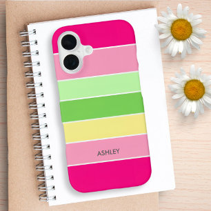 Coque iPhone 16 Étui de téléphone à monogramme et rayures avec blo