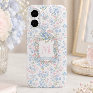 Coque iPhone 16 Étui de téléphone à monogramme floral personnalisé