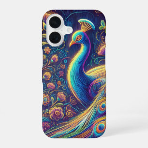 Coque iPhone 16 Étui de téléphone à motif de paon