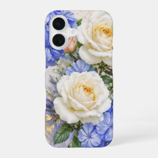 Coque iPhone 16 Étui de téléphone à motif floral rose blanc et ble