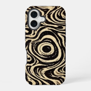 Coque iPhone 16 Étui de téléphone abstrait noir et crème à tourbil