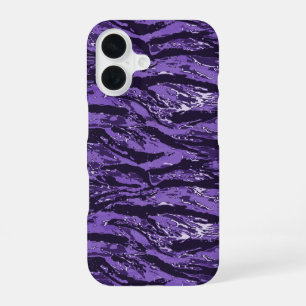 Coque iPhone 16 Étui de téléphone camouisé à rayures violettes