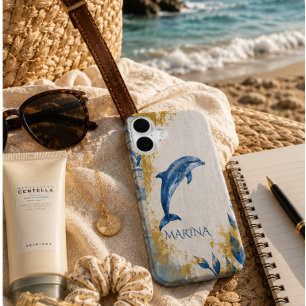 Coque iPhone 16 Étui de téléphone dauphin côtier personnalisé bleu
