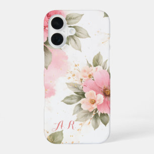 Coque iPhone 16 Étui floral rose personnalisé pour femmes