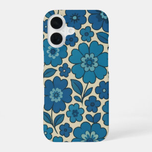 Coque iPhone 16 Étui iPhone floral rétro bleu slim