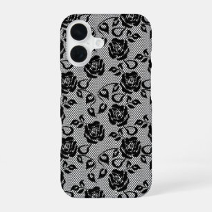 Coque iPhone 16 Étui pour iPhone en fausse dentelle noire