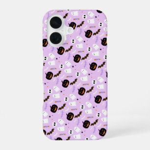 Coque iPhone 16 Étui téléphone Violet Citrouille et Fantôme Épouva