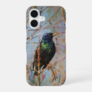 Coque iPhone 16 European Starling Bird Peinture Nom personnalisé