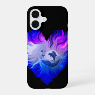 Coque iPhone 16 Femme avec dauphins au clair de lune