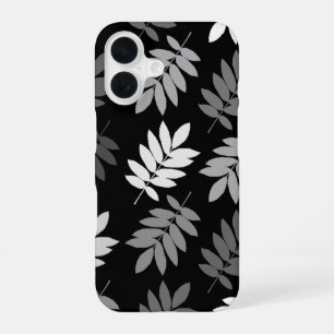 Coque iPhone 16 Feuille aînée Lg motif Noir Blanc Gris