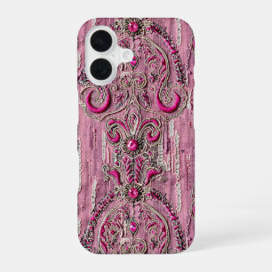 Coque iPhone 16 Fille Rustique Pays Rose Pierre rose Denim