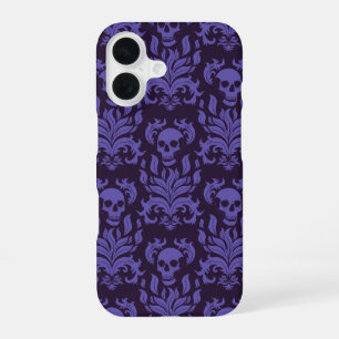 Coque iPhone 16 Flamme crânienne Damas dans les tons moody violet