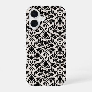 Coque iPhone 16 Fleurir Damas Grand Motif Noir sur Crème