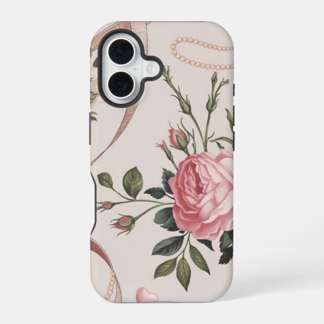 Coque iPhone 16 Fleurs Coquette Motif Tons Mutés (Verso)