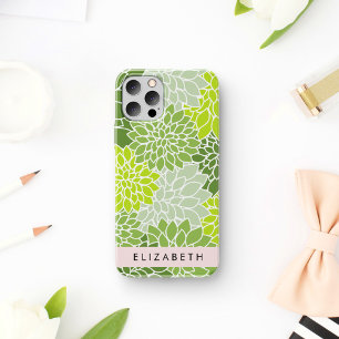 Coque iPhone 16 Fleurs de Dahlia Vertes, Motif Floral, Votre Nom