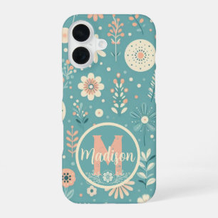 Coque iPhone 16 Fleurs fantaisistes à monogramme