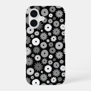 Coque iPhone 16 Fleurs monochromes à motif répétitif